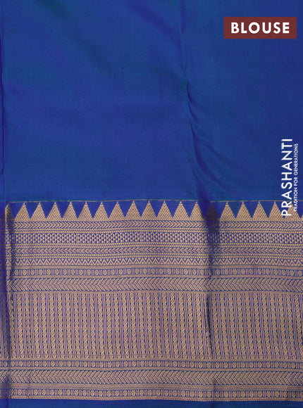 Pure kanchipuram silk saree blue and dual shade of teal blue with zari woven buttas and zari woven border