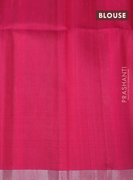 Pure raw silk saree lime yellow and pink with plain body and silver zari woven border