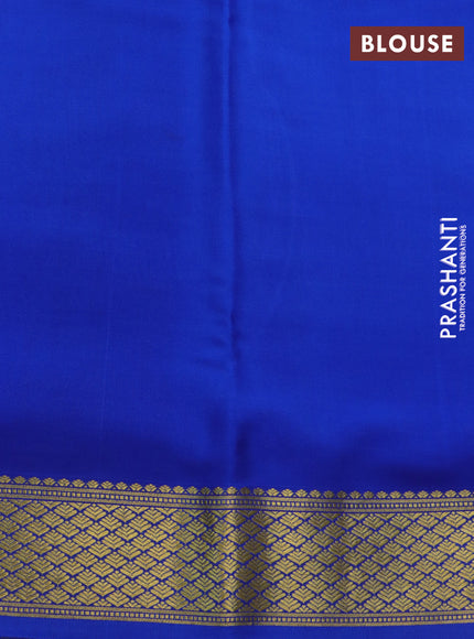 Pure mysore silk saree cream and magenta pink royal blue with zari checked pattern and kalamkari printed zari border