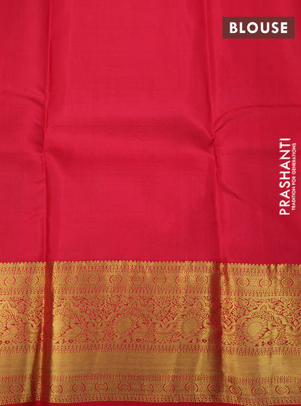 Pure kanchipuram silk saree bottle green and red with paisley zari woven buttas and zari woven border