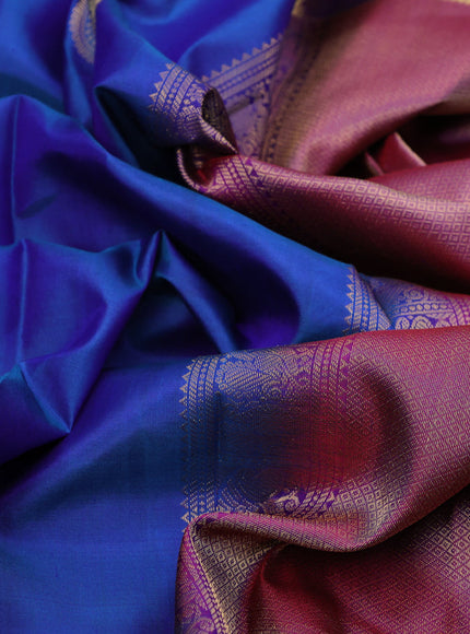 Pure kanchipuram silk saree blue and maroon with zari woven buttas and zari woven border