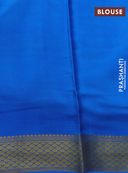 Pure mysore silk saree cs blue and blue with allover zari checked pattern and long kalamkari printed zari border