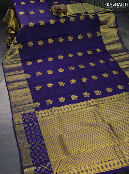 Pure kanchipuram silk saree dark blue with peacock zari woven buttas and zari woven border