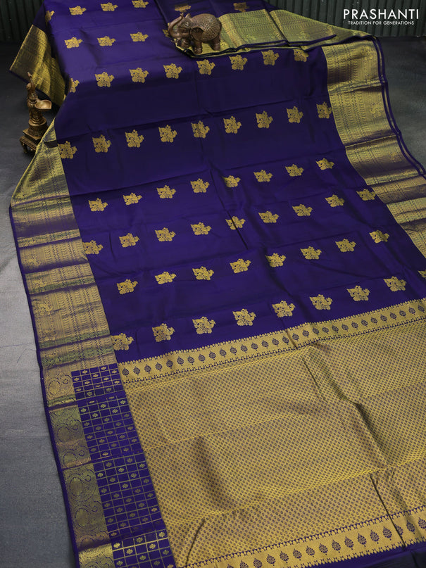 Pure kanchipuram silk saree dark blue with peacock zari woven buttas and zari woven border