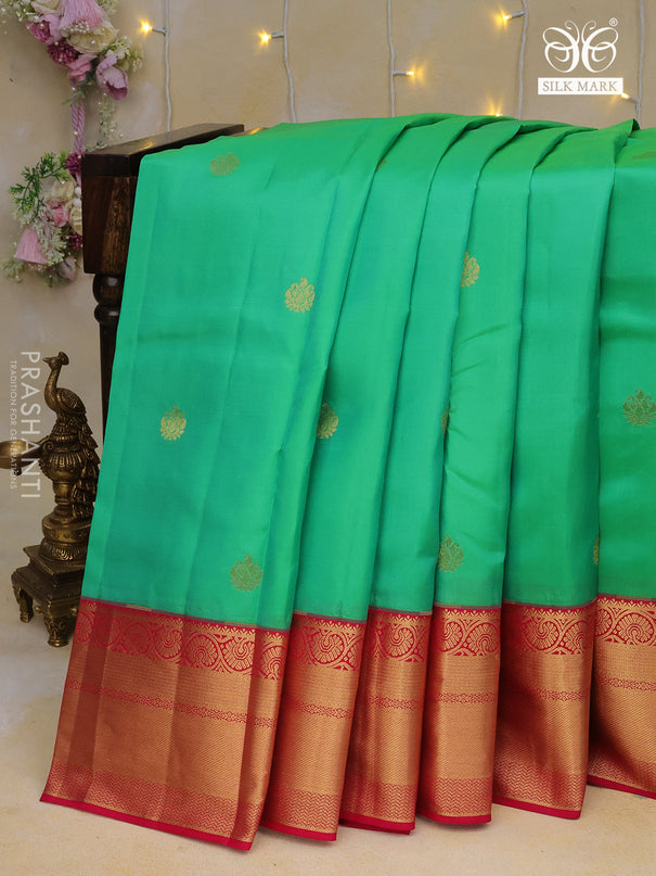 Pure kanchipuram silk saree green and pink with zari woven buttas and zari woven border