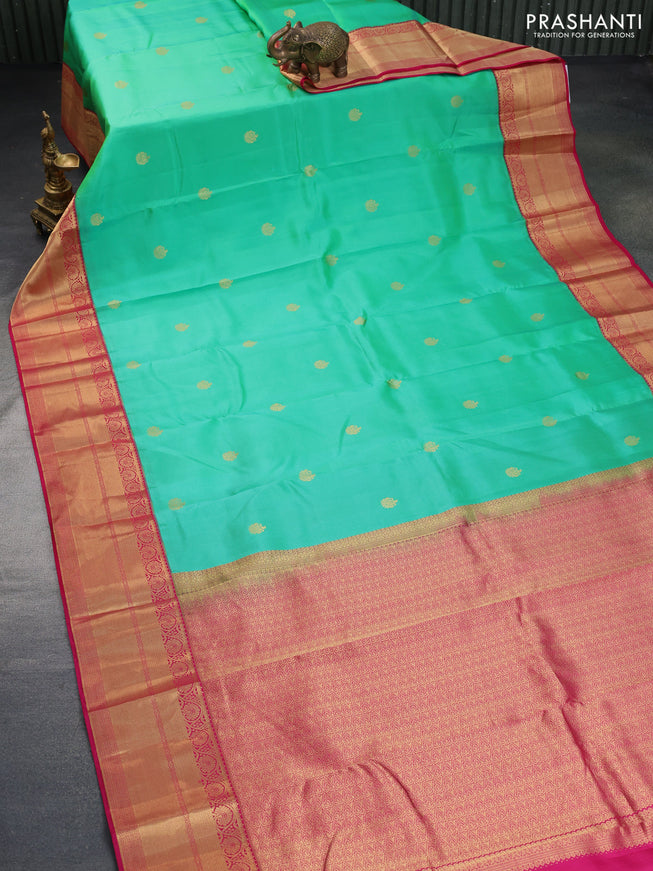 Pure kanchipuram silk saree green and pink with zari woven buttas and zari woven border