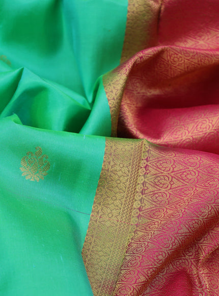 Pure kanchipuram silk saree green and pink with zari woven buttas and zari woven border