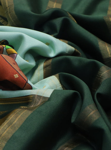 Pure mysore silk saree pastel green and sap green with zari woven buttas & digital prints and long zari woven border