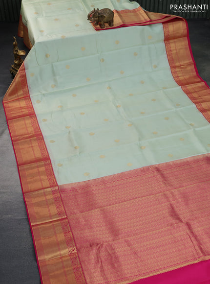 Pure kanchipuram silk saree pista green and pink with zari woven buttas and zari woven border