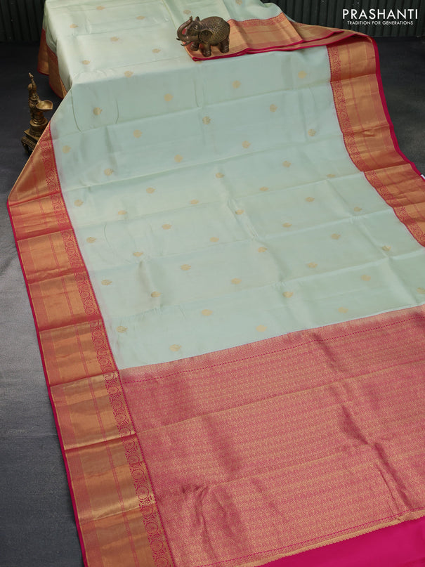 Pure kanchipuram silk saree pista green and pink with zari woven buttas and zari woven border