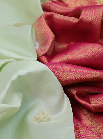 Pure kanchipuram silk saree pista green and pink with zari woven buttas and zari woven border