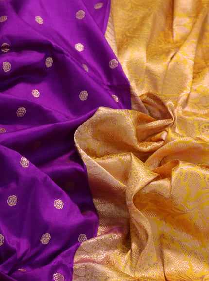 Banarasi katan silk saree purple and yellow with zari woven floral buttas and zari woven border