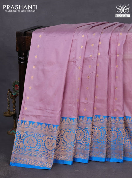 Banarasi katan silk saree lavender shade and cs blue with zari woven floral buttas and zari woven border