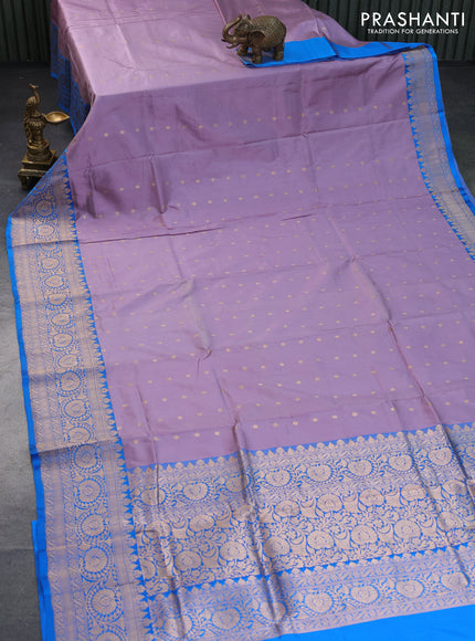 Banarasi katan silk saree lavender shade and cs blue with zari woven floral buttas and zari woven border