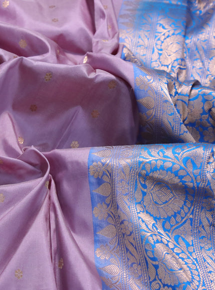 Banarasi katan silk saree lavender shade and cs blue with zari woven floral buttas and zari woven border