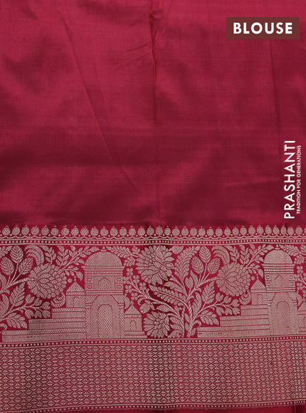 Banarasi katan silk saree mehendi green and maroon with copper zari woven floral buttas and zari woven border