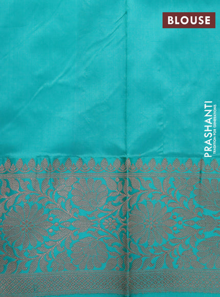 Banarasi katan silk saree pista green and teal green with copper zari woven floral buttas and zari woven border