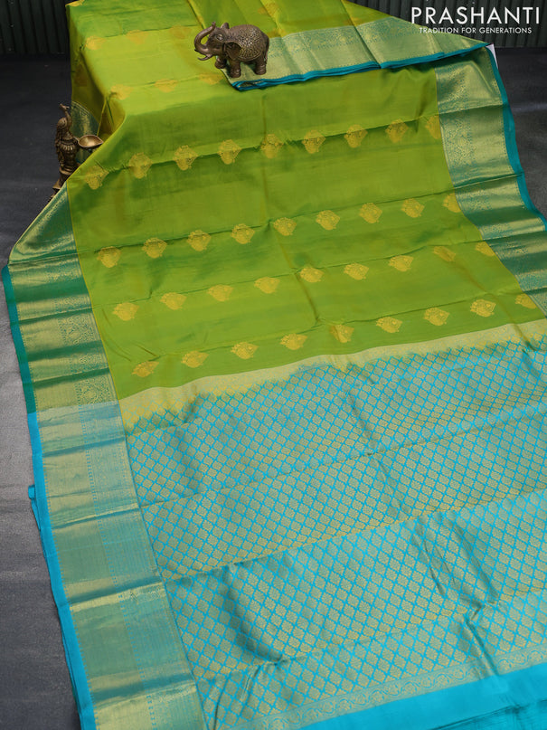 Pure kanchipuram silk saree light green and teal green with zari woven buttas and zari woven border