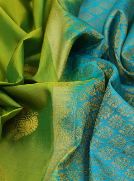 Pure kanchipuram silk saree light green and teal green with zari woven buttas and zari woven border