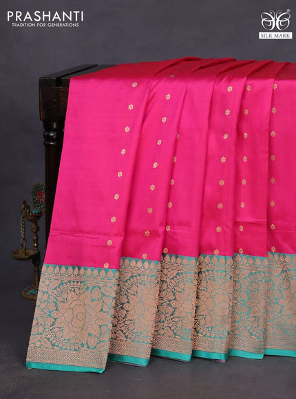 Banarasi katan silk saree pink and teal green with zari woven floral buttas and zari woven border