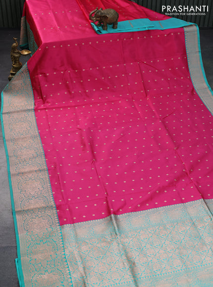 Banarasi katan silk saree pink and teal green with zari woven floral buttas and zari woven border