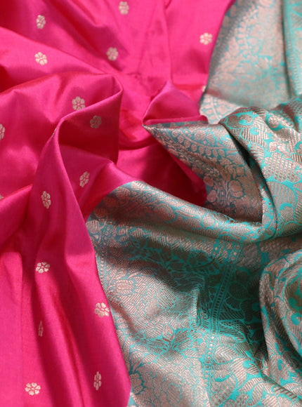 Banarasi katan silk saree pink and teal green with zari woven floral buttas and zari woven border