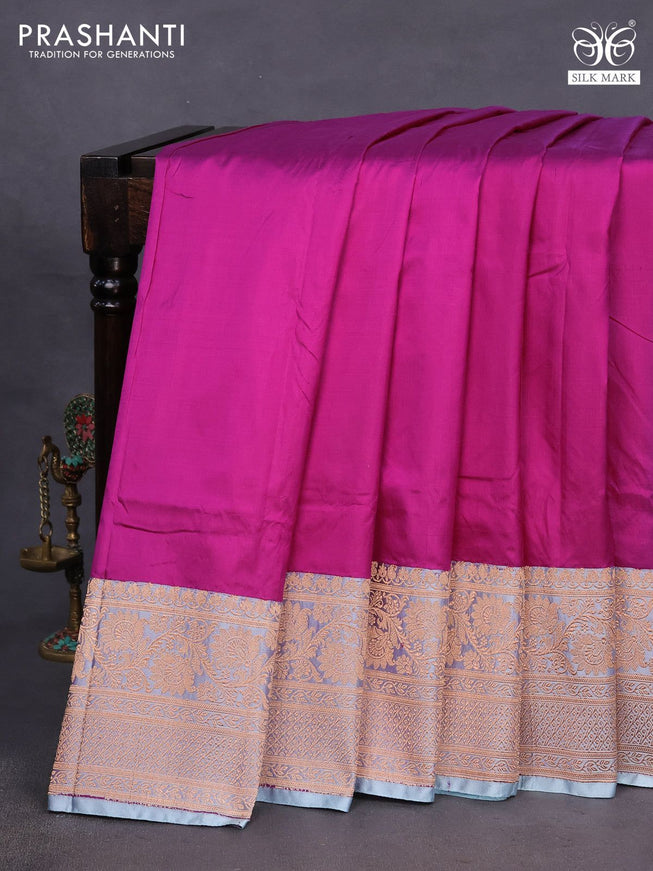 Banarasi katan silk saree dark magenta pink and grey with zari woven buttas and zari woven border