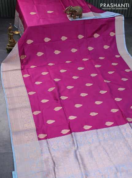 Banarasi katan silk saree dark magenta pink and grey with zari woven buttas and zari woven border