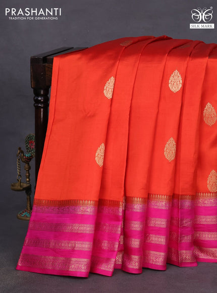 Banarasi katan silk saree orange and pink with zari woven buttas and zari woven border