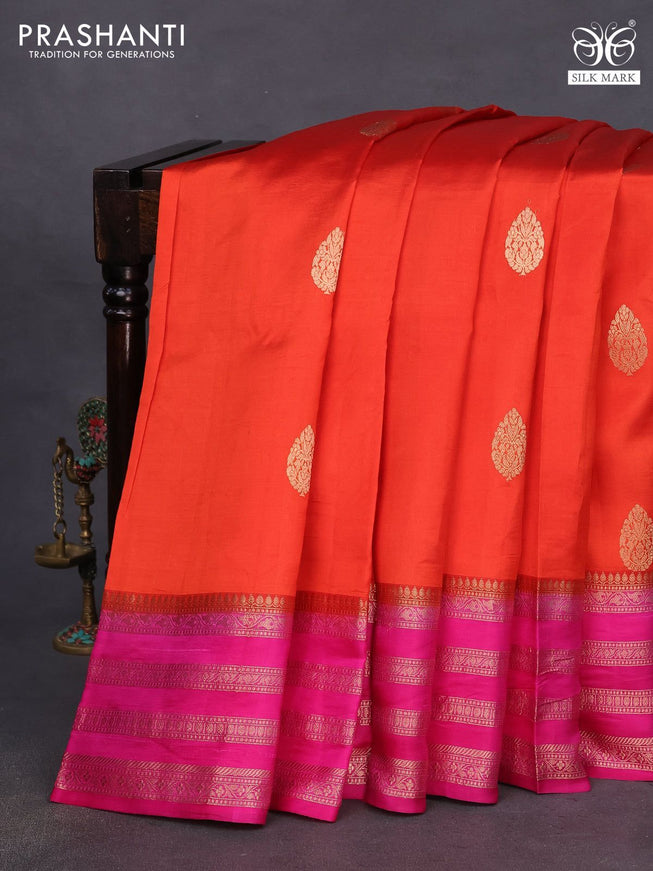 Banarasi katan silk saree orange and pink with zari woven buttas and zari woven border