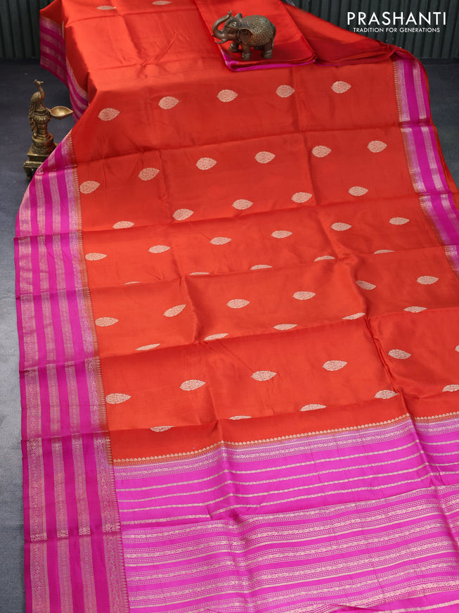 Banarasi katan silk saree orange and pink with zari woven buttas and zari woven border