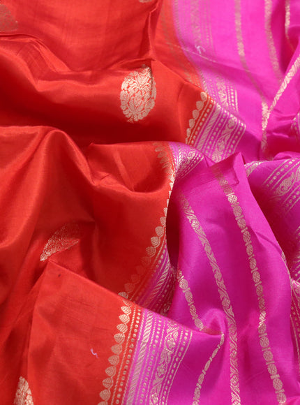 Banarasi katan silk saree orange and pink with zari woven buttas and zari woven border