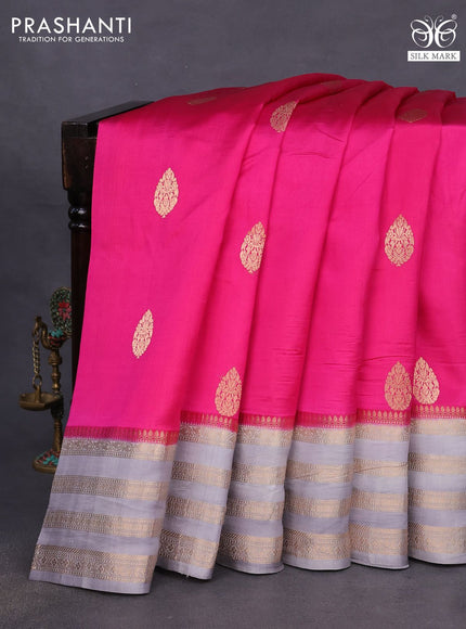 Banarasi katan silk saree pink and pastel grey with zari woven buttas and zari woven border