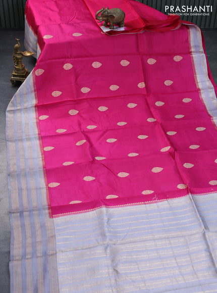 Banarasi katan silk saree pink and pastel grey with zari woven buttas and zari woven border