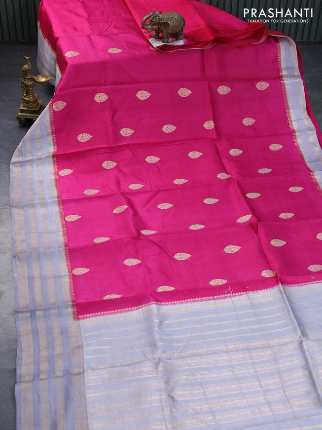 Banarasi katan silk saree pink and pastel grey with zari woven buttas and zari woven border