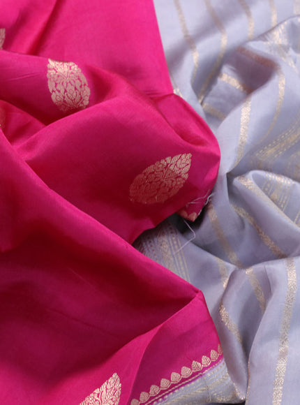 Banarasi katan silk saree pink and pastel grey with zari woven buttas and zari woven border