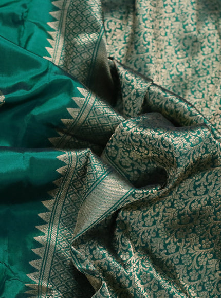 Banarasi katan silk saree green with silver & gold zari woven buttas and zari woven border