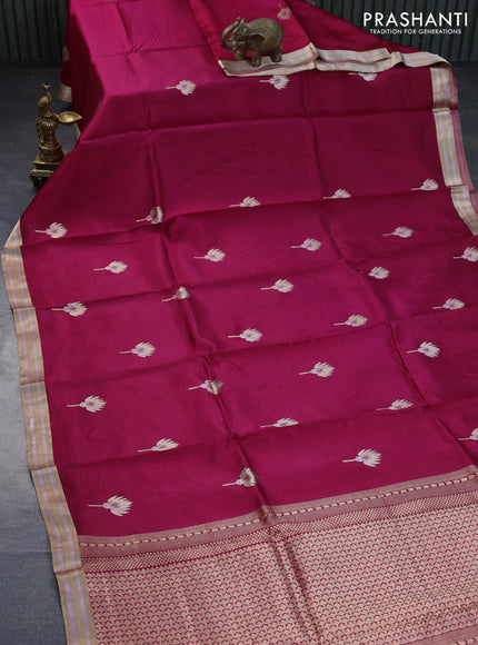 Banarasi katan silk saree dark pink with zari woven floral buttas and zari woven border