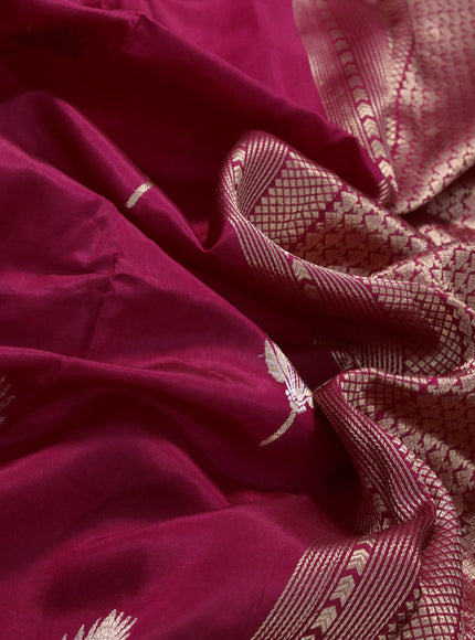 Banarasi katan silk saree dark pink with zari woven floral buttas and zari woven border