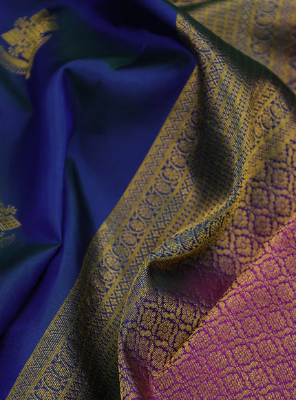 Pure kanchipuram silk saree dual shade of blue and purple with zari woven buttas and zari woven border