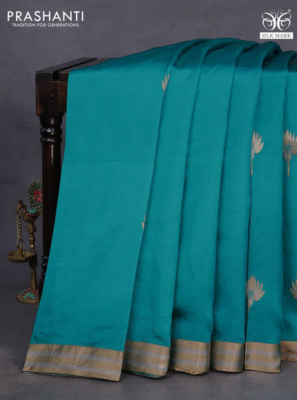 Banarasi katan silk saree teal blue with zari woven floral buttas and zari woven border