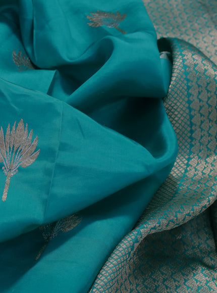 Banarasi katan silk saree teal blue with zari woven floral buttas and zari woven border