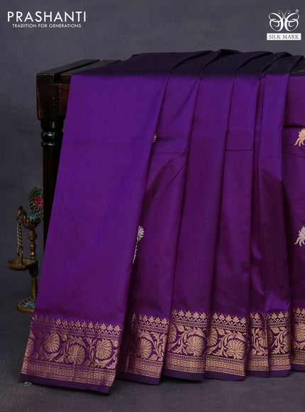 Banarasi katan silk saree deep purple with zari woven floral buttas and zari woven border