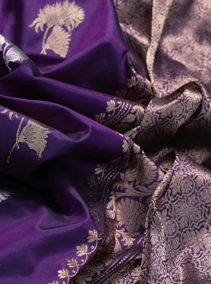 Banarasi katan silk saree deep purple with zari woven floral buttas and zari woven border