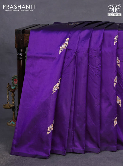 Banarasi katan silk saree violet with zari woven buttas in borderless style