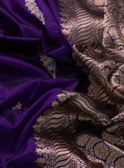 Banarasi katan silk saree violet with zari woven buttas in borderless style