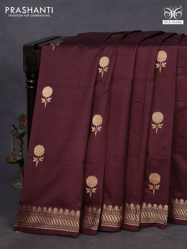 Banarasi katan silk saree brown with zari woven floral buttas and zari woven border