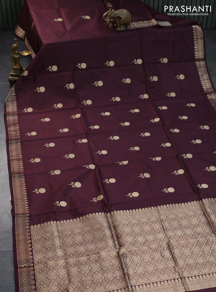 Banarasi katan silk saree brown with zari woven floral buttas and zari woven border