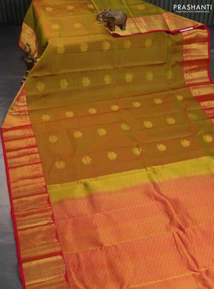 Pure kanchipuram silk saree mehedi green and pink with zari woven buttas and zari woven border