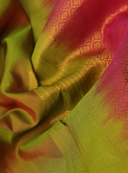 Pure kanchipuram silk saree mehedi green and pink with zari woven buttas and zari woven border